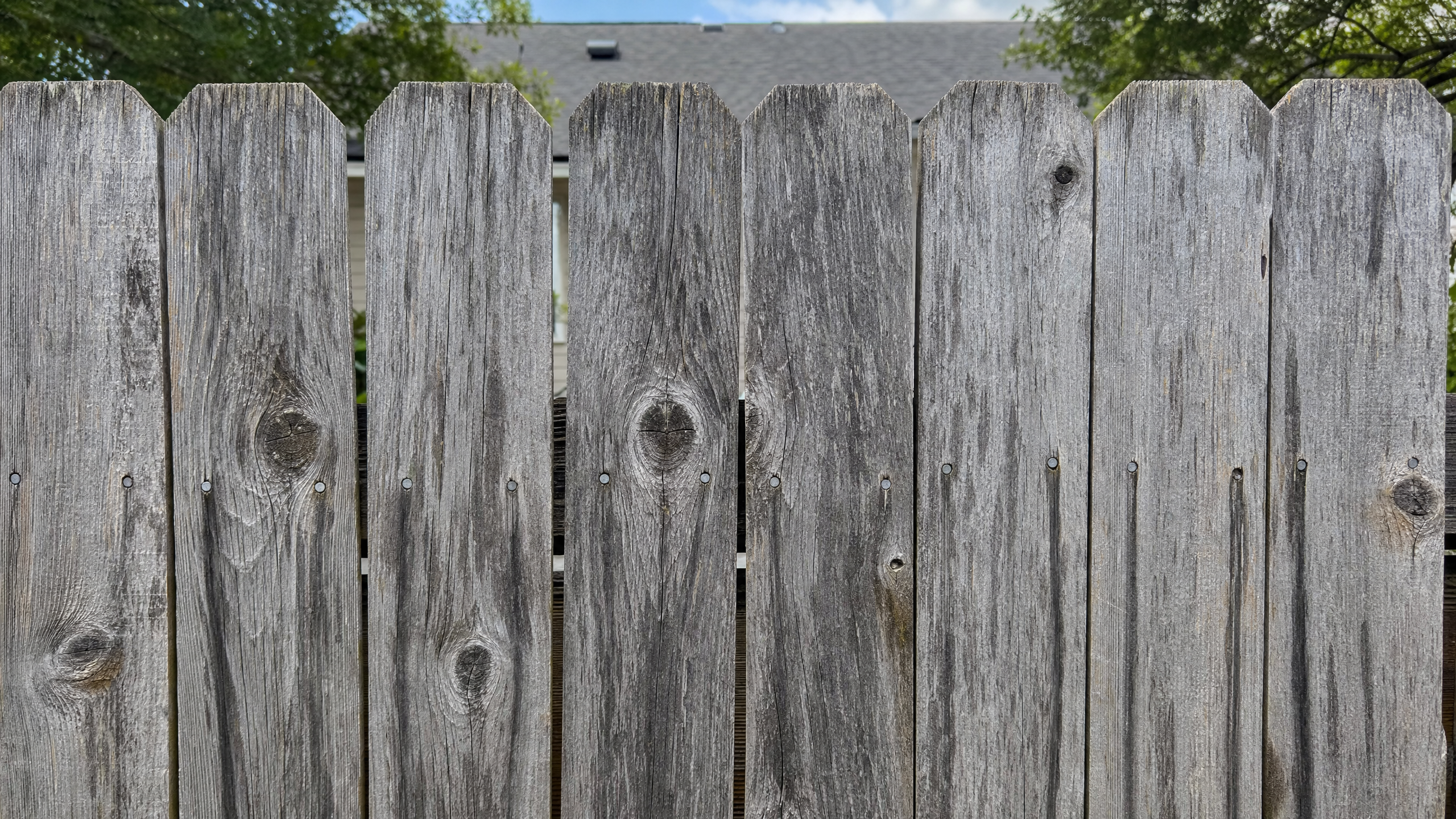 Before fence restoration - Weathered graying wood